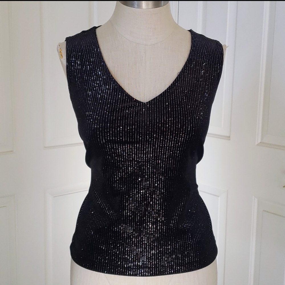 Vintage 80s Ronni Nicole Black Velvet Metallic Shimmer Twinset Cardigan PS - Picture 7 of 15